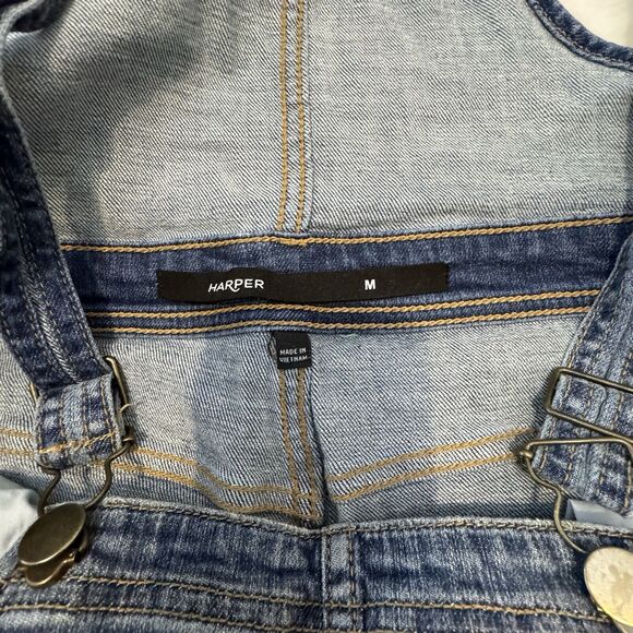 HARPER Overalls Womens MEDIUM Denim Bibs Stretch Distressed Medium Wash - Picture 9 of 16